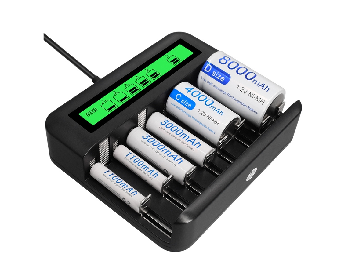 Carregador De Bateria Universal Lcd - 8 Compartimentos Aa/aaa/c/d SUNNY SPACES