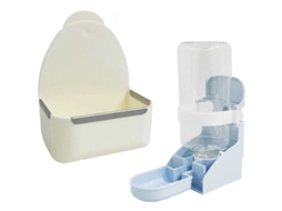Comedouro e Bebedouro Automático para Coelho, Conjunto com 2 Unidades, em Plástico, para Gaiolas de Animais de Estimação Branco AQUAFORGE