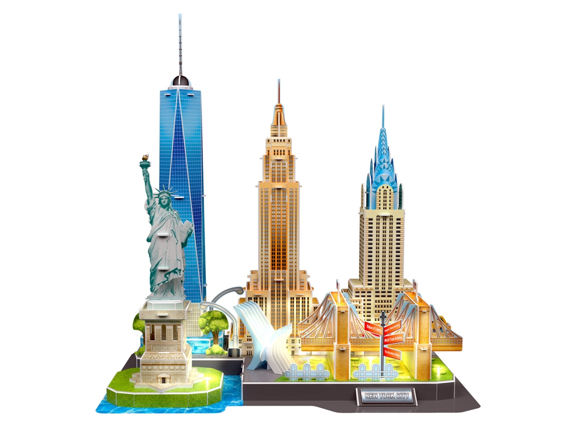 Quebra-cabeça 3d Da Cidade De Nova York, Com Luzes De Led, 101 Peças, 35x22x39 Cm, Material De Papelão.