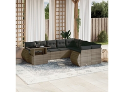 10 Pcs Conjunto Sofás De Jardim C/ Almofadões Vime Pe Cinza Dkd Home Decor