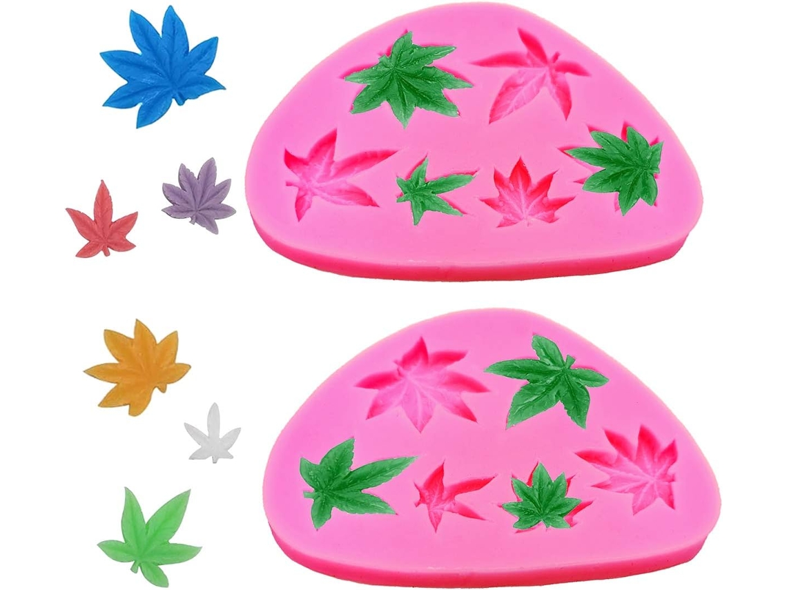 JEIIBRZUI Conjunto de 2 Moldes de Silicone em Formato de Folha de Cannabis Cor Rosa