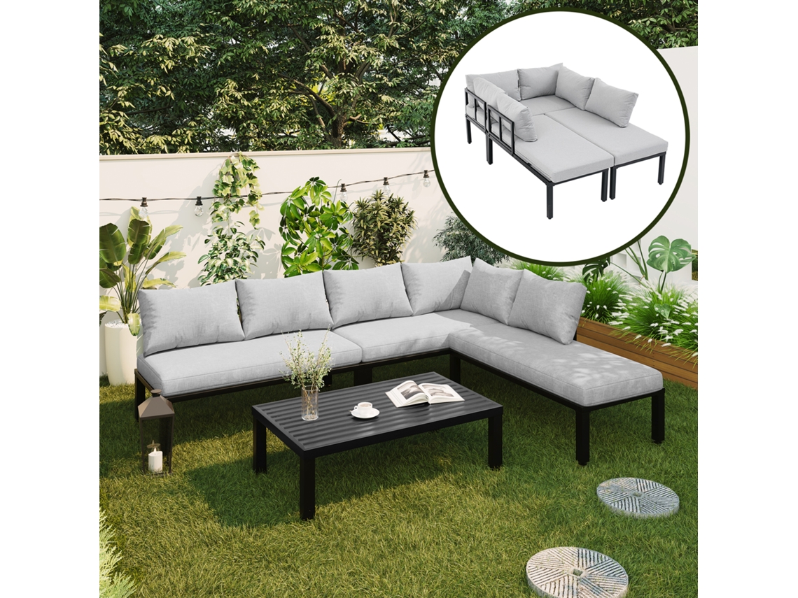 Conjunto Jantar Jardim VELTRIX com 6 lugares, ferro galvanizado, sofá modular