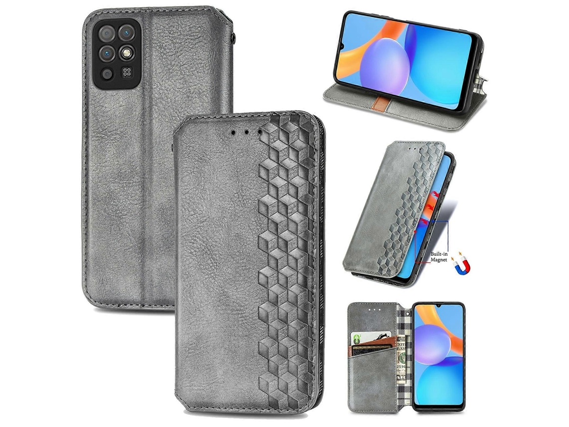 Capa De Couro Magnética Com Aba Horizontal E Grade Cúbica Para For Honor Play 5t Youth, Com Suporte, Compartimentos Para Cartões E Carteira.