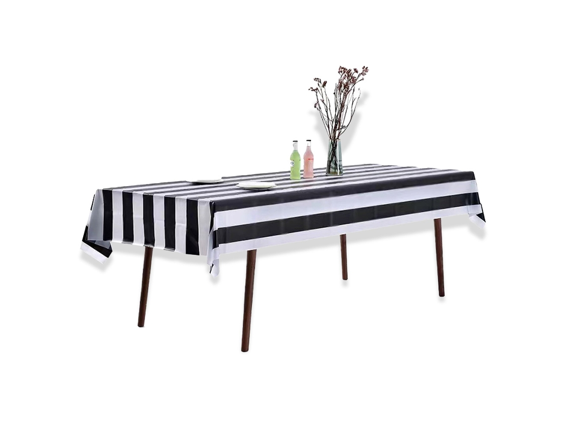 3 Peças de Toalha de Mesa Listrada Toalha de Mesa À Prova D'Água com Listras Geométricas para Jantares de Festa 137 X 274 Cm Preto e Branco