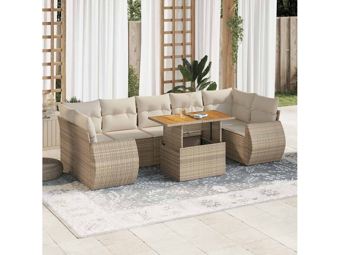Vidaxl 8 Pcs Conjunto De Sofás P/ Jardim Com Almofadões Vime Pe Bege