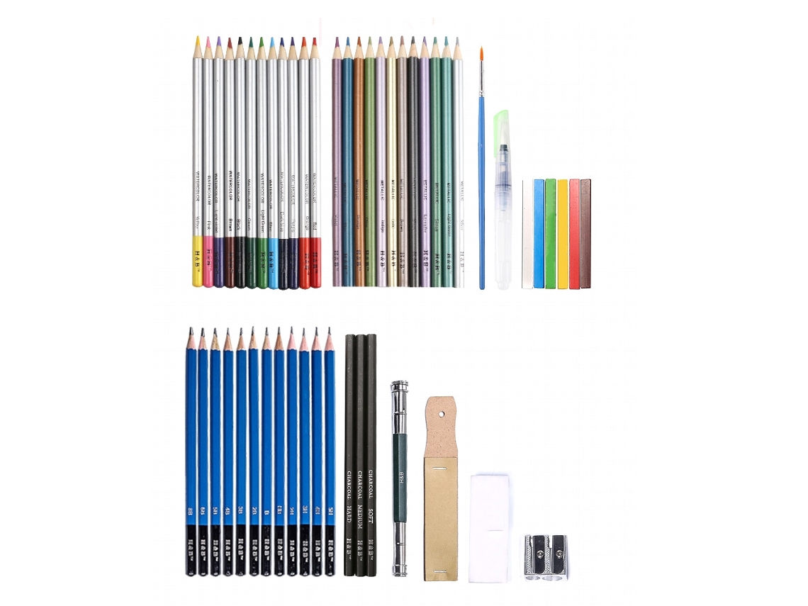 Kit De Desenho Profissional 51 Peças Lápis De Desenho Com Bolsa Portátil