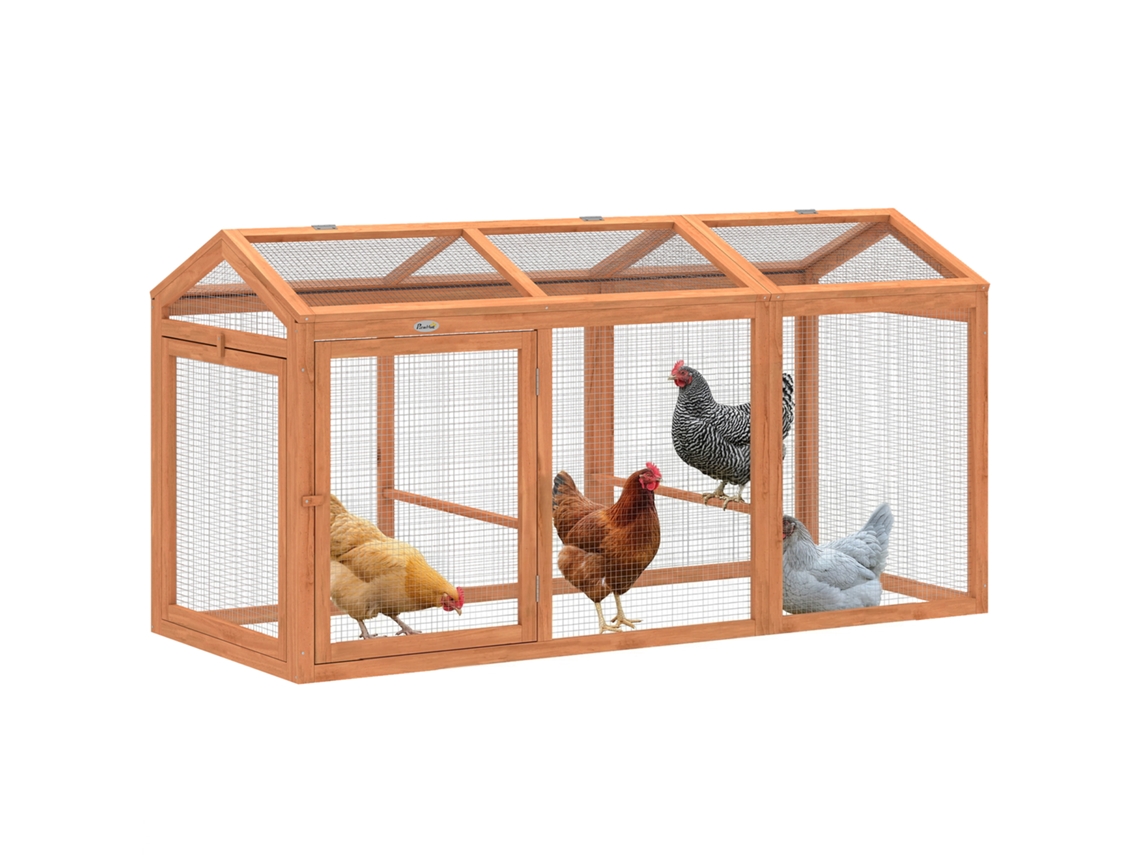Galinheiro com poleiro, portas duplas, madeira e metal, para 4 galinhas, laranja, 156x70,5x84cm S/MARCA