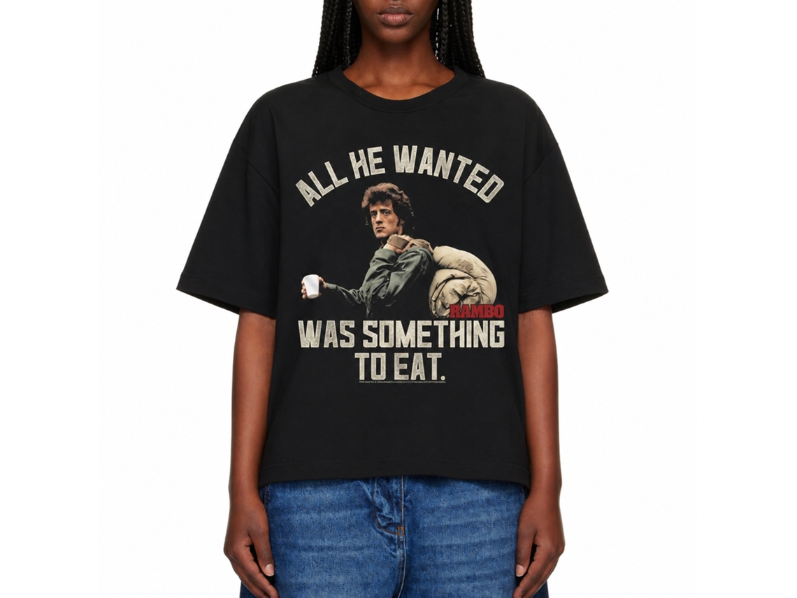Rockinstone Rambo Movie Something To Eat Black Adult T-shirt Size:xl