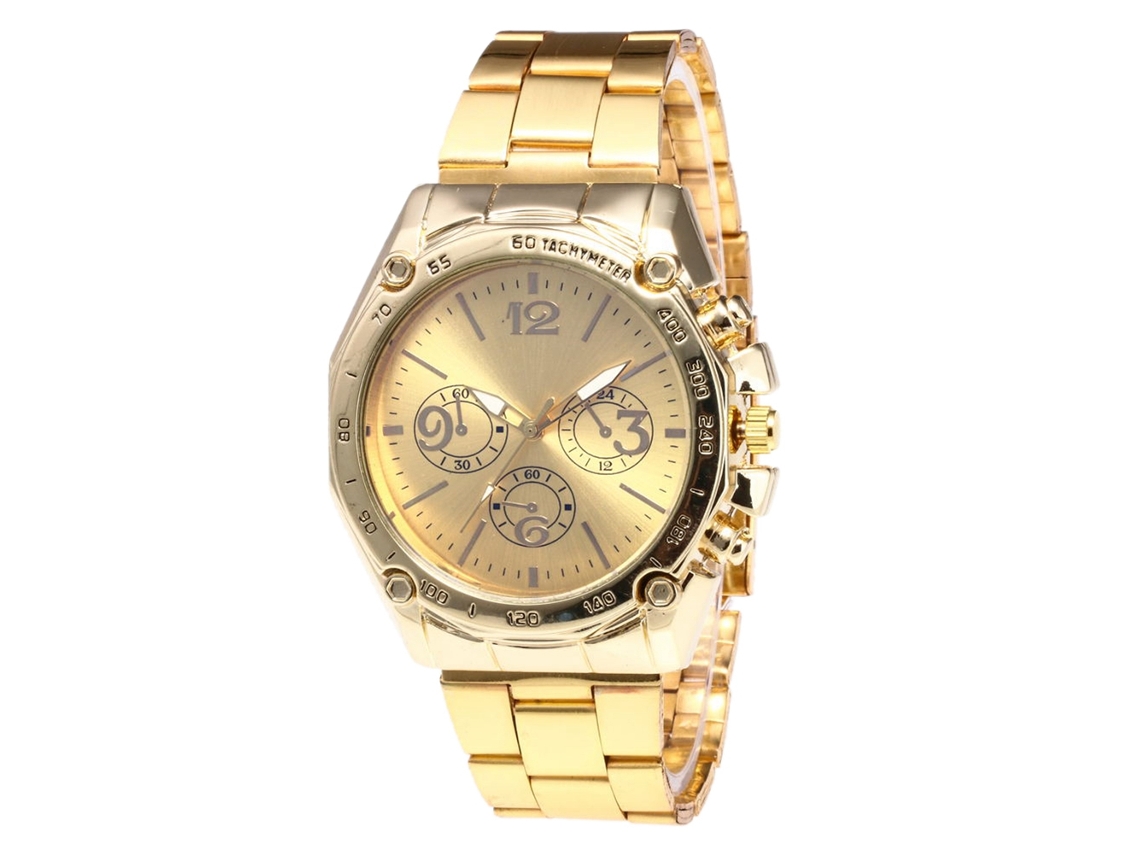 Relógio de quartzo com pulseira de aço, mostrador redondo moderno, pulseira para casal, dourado
