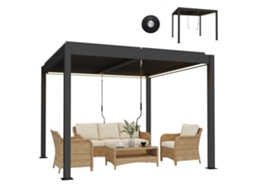 Pérgola De Alumínio 3x3 M Com Cobertura Para Pátio, Iluminação Led, Controle Remoto E Venezianas Ajustáveis.