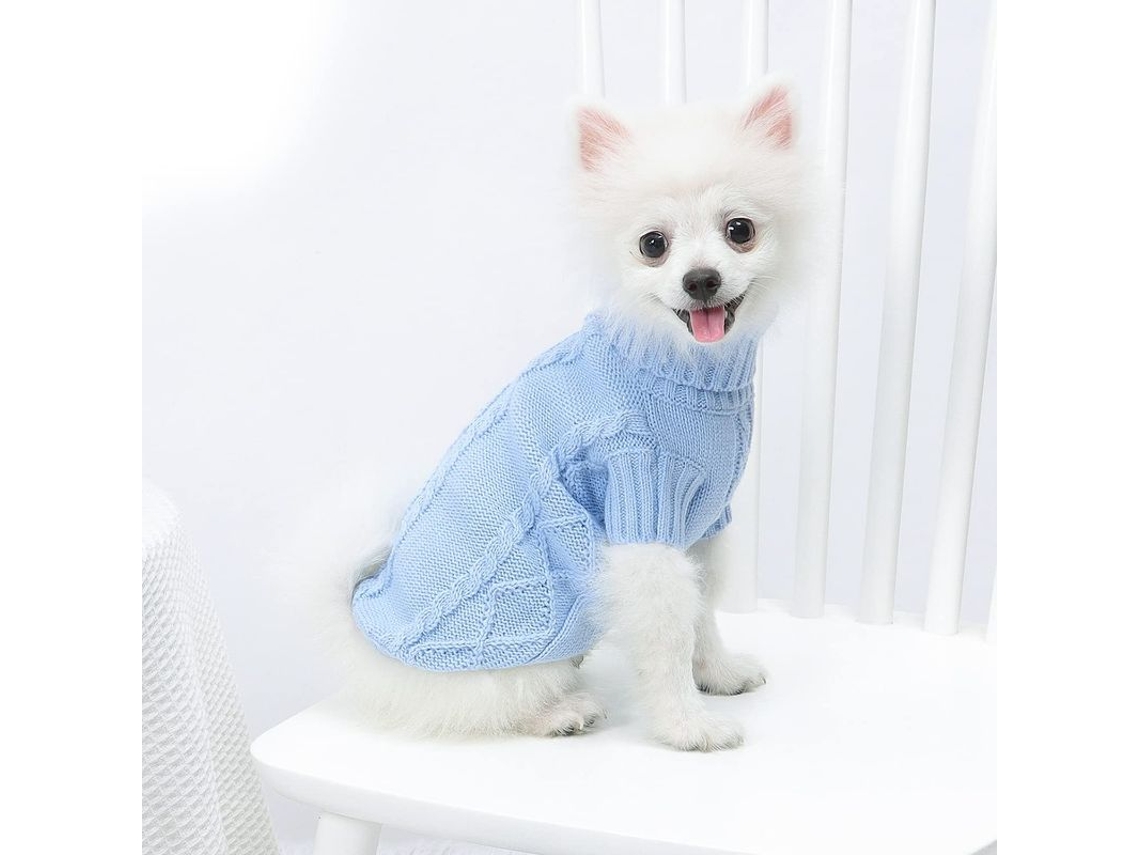 Suéter Rebe para cães e gatos, gola alta, macio e quente, tricotado, tamanho XS, azul.
