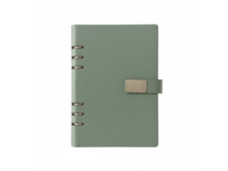 Caderno A5 Com 6 Argolas Em Pu, Modelo De Folhas Soltas Vazadas Para Negócios, Logotipo Personalizável, Verde Sálvia
