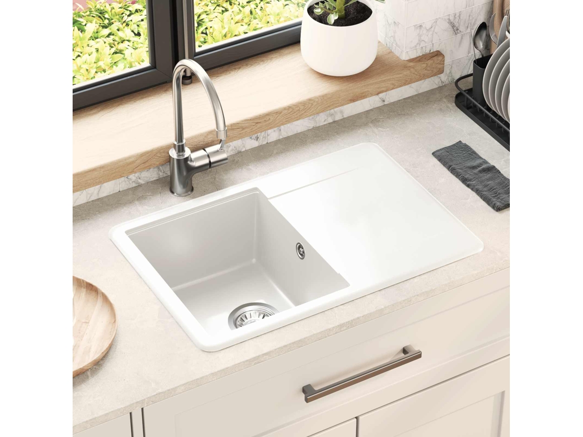 Vidaxl Pia 80% Quartzo E 20% Resina 670 X 460 Mm Branco