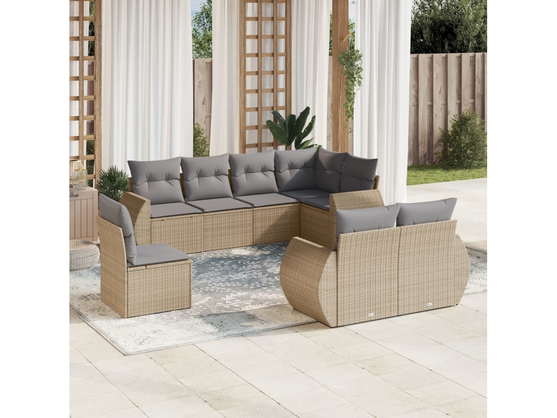 Vidaxl 8 Pcs Conjunto De Sofás P/ Jardim Com Almofadões Vime Pe Bege