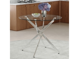 Mesa Redonda VELTRIX com vidro 88cm, metal prateado, 2 a 4 pessoas, pequeno