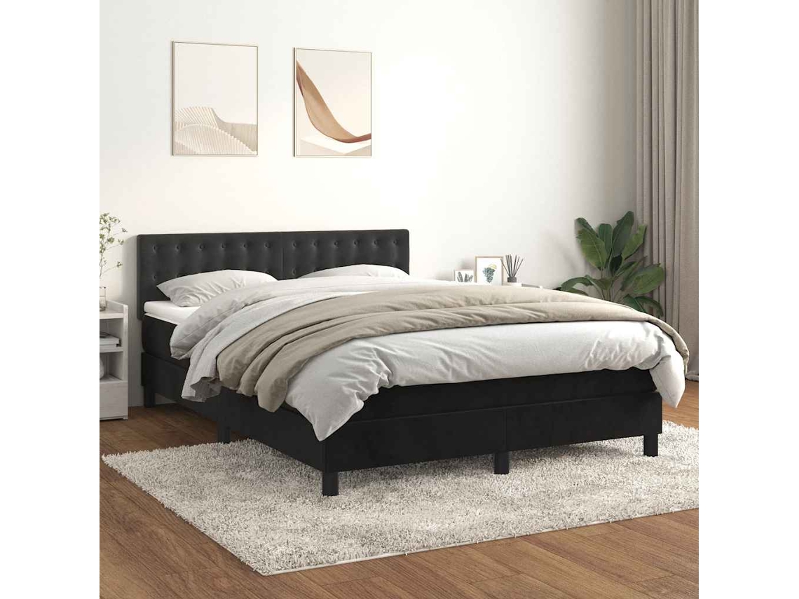 Vidaxl Cama Com Molas/colchão 140x200 Cm Veludo Preto