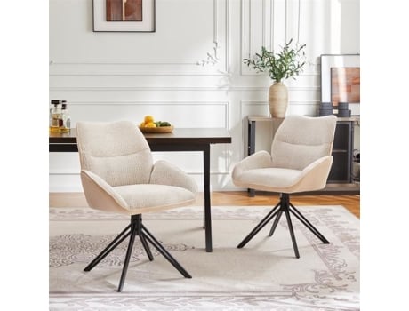 Conjunto De 2 Cadeiras Para Sala De Jantar, Giratórias 360°, Assento Macio, Estrutura Em Ferro, Sherpa, 44x45x86,5cm, Branco Dreammespace