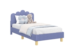 Cama De Solteiro | Camas Para Quarto | Estrutura De Cama Infantil Com Cabeceira Azul Jeans 80 X 160 Cm
