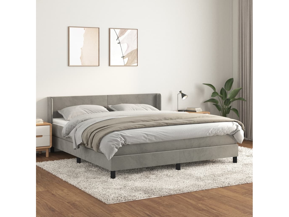 Vidaxl Cama Com Molas/colchão 180x200 Cm Veludo Cinzento-claro