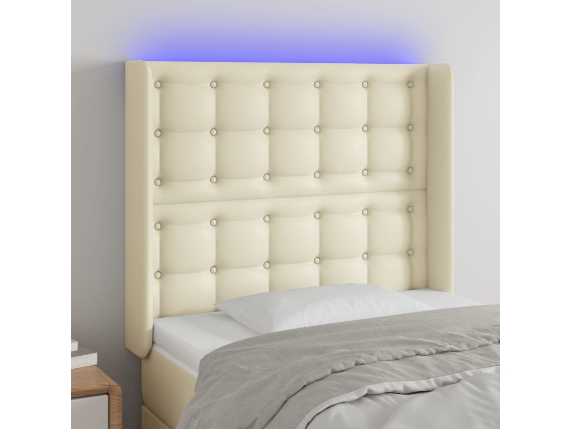 Cabeceira De Cama | Painel De Cama C/ Led 83x16x118/128cm Couro Artificial Crème