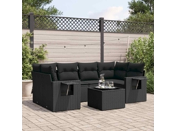Vidaxl 7 Pcs Conjunto de Sofás P/ Jardim C/ Almofadões Vime Pe Preto