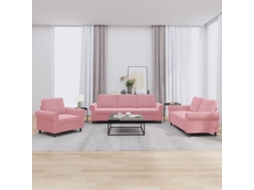 Vidaxl 3 Pcs Conjunto De Sofás Com Almofadões Veludo Rosa