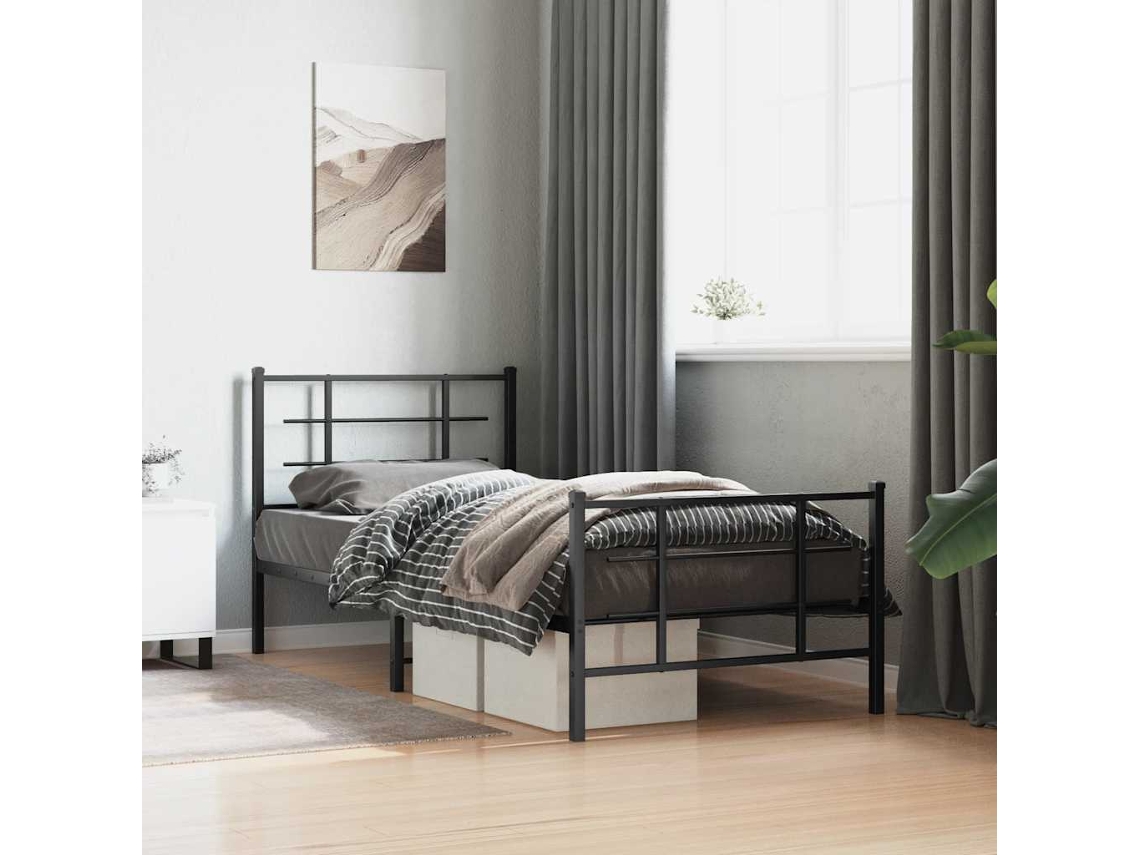 Vidaxl Estrutura de Cama com Cabeceira e Pés 90x200 Cm Metal Preto