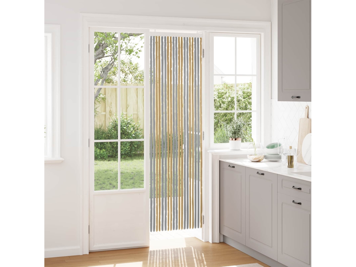 Vidaxl Cortina De Insetos Chenille Cinza E Bege 56 X 200 Cm 100% Pp