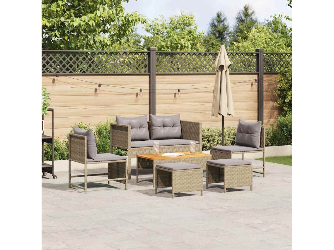 Vidaxl Conjunto De Sofá De Jardim 6 Unid. Bege E Cinza Claro Vime Pe