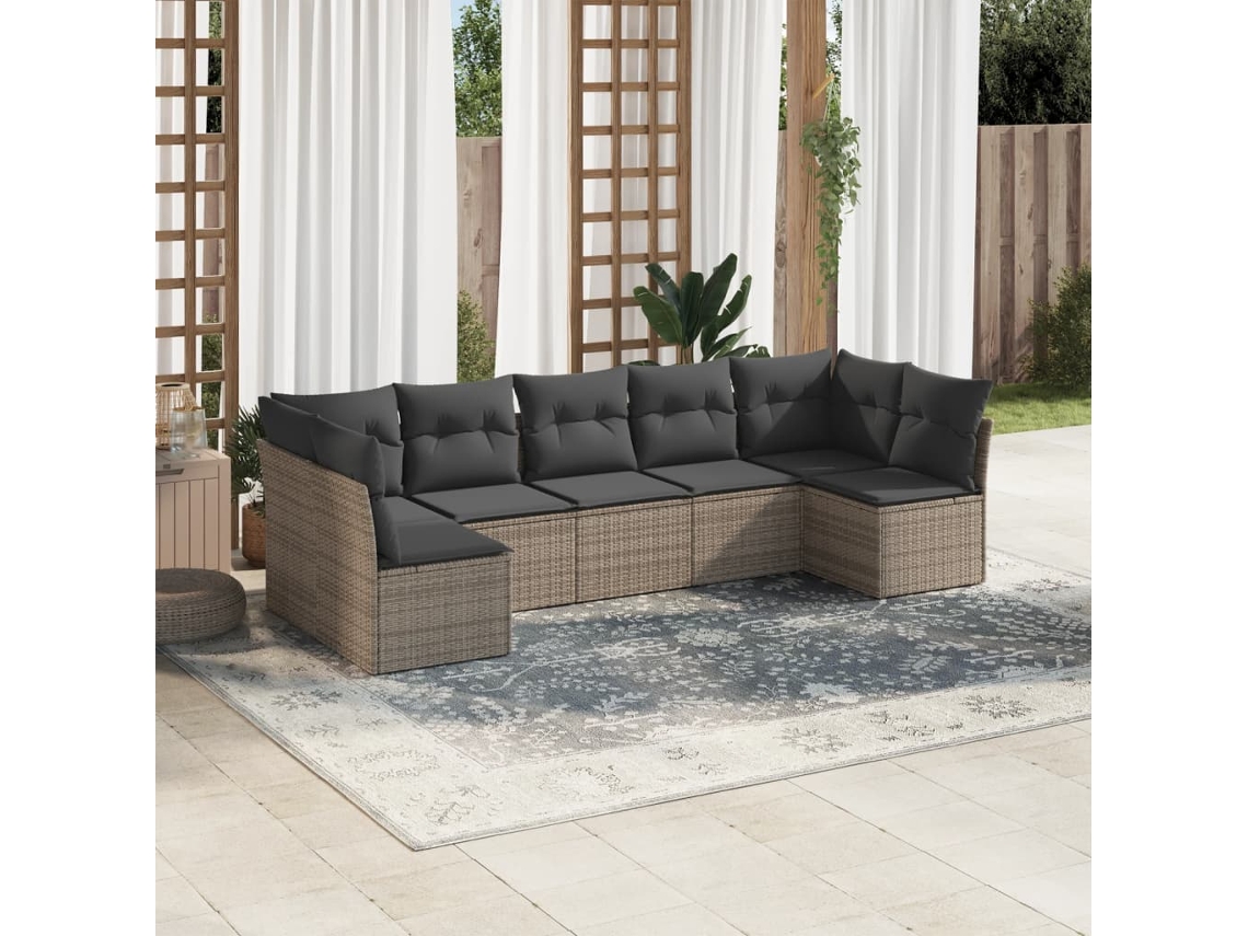 Vidaxl 7 Pcs Conjunto Sofás P/ Jardim C/ Almofadões Vime Pe Cinzento