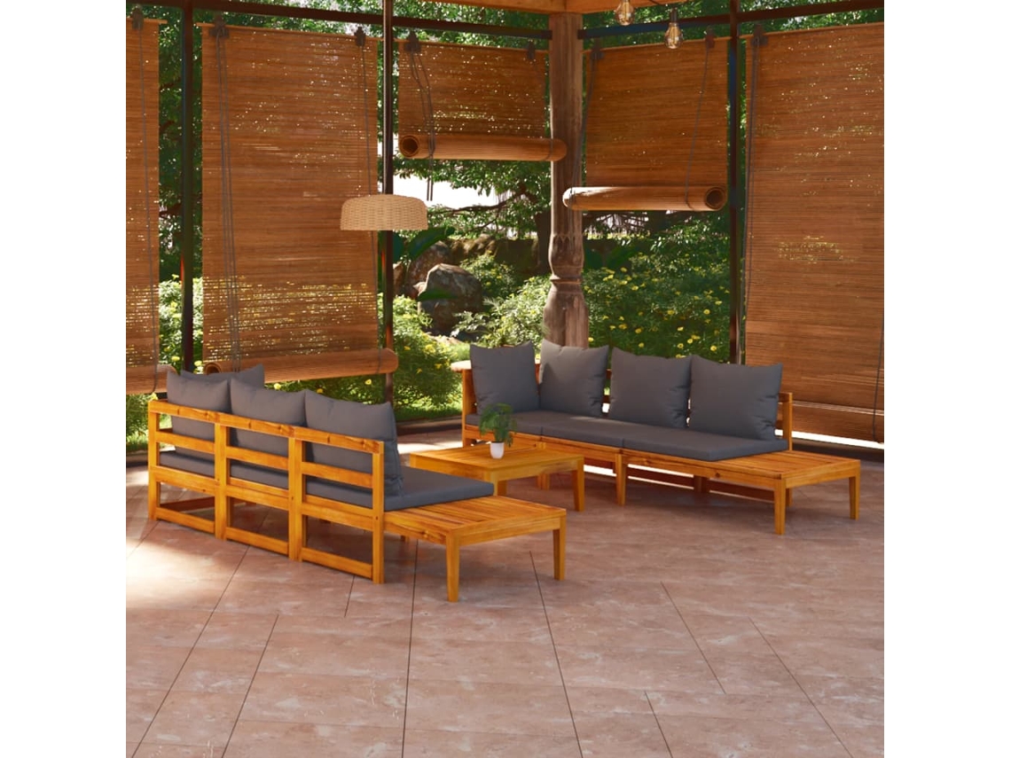 Vidaxl 5 Pcs Conj. Lounge De Jardim C/ Almofadões Cinza-escuro Acácia
