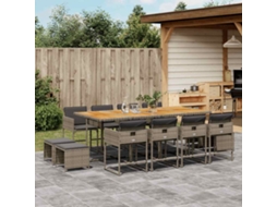 Vidaxl 13 Pcs Conjunto Jantar P/ Jardim C/ Almofadões Vime Pe Cinzento