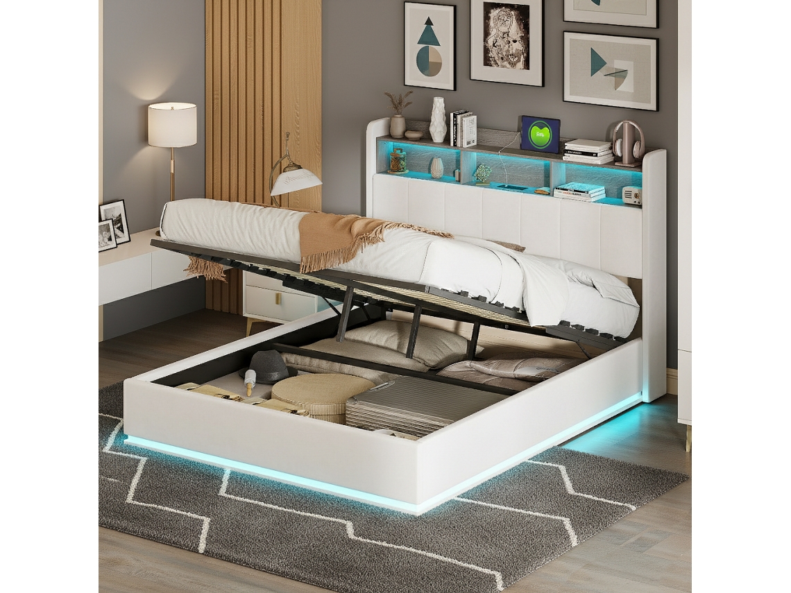 Cama de Casal 140x190 cm com Iluminação Led MEXUS