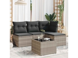 Vidaxl 5 Pcs Conj. Sofás Jardim C/ Almofadões Vime Pe Cinzento-claro