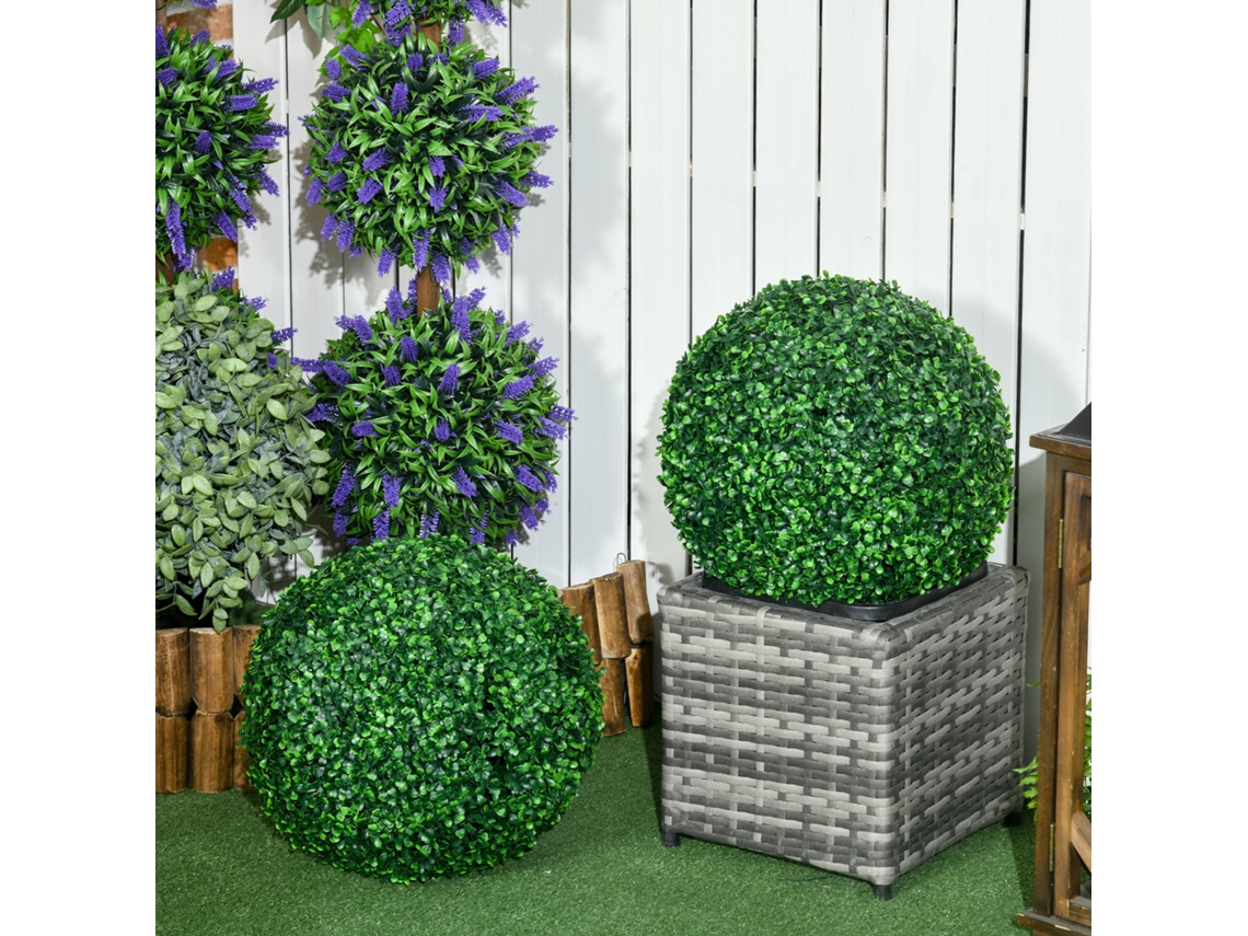Conjunto 2 Bolas Buxo Artificial 40 Cm Decoração Verde Interna Externa