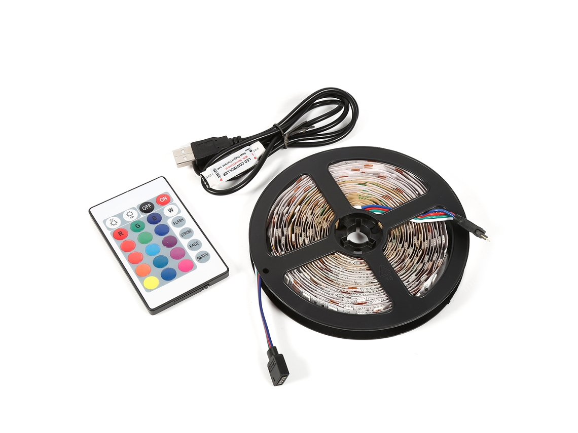 2026 cinta Led Rgb 5050 de 5m 5v Usb com Controle Remoto de 24 Botões para Tv Não Impermeável