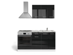 Cozinha R-line, 160cm Com Móvel Para Forno E Pia Com Pl, Preto Brilhante/branco, Branco, Vicco
