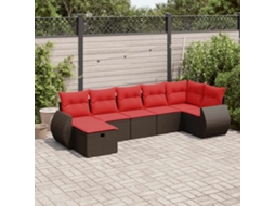 Vidaxl 7 Pcs Conjunto De Sofás Jardim C/ Almofadões Vime Pe Castanho