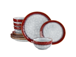 Conjunto De Louças De Cerâmica Vermelha, Design Elegante, Seguro Para Micro-ondas, 12 Peças