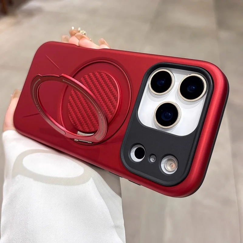 Capa Magnética Fosca Para Celular (iphone 16 Plus Vermelho), Em Silicone Macio, Com Suporte Magnético.