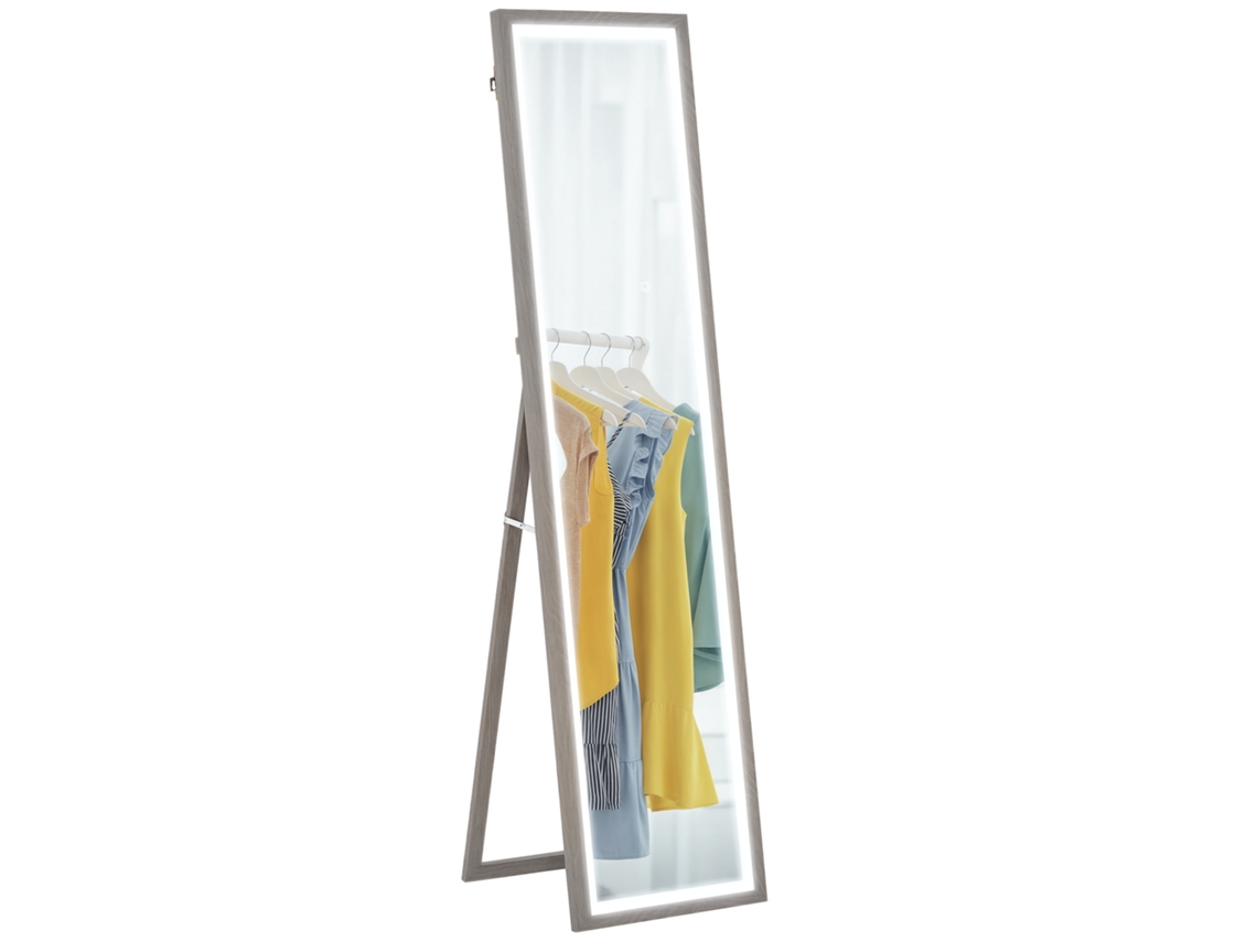 Espelho Grande De Corpo Inteiro, Espelho Retangular De Parede Ou Piso, 40 X 160 Cm Com Iluminação Led Tricolorida, Cinza Kd