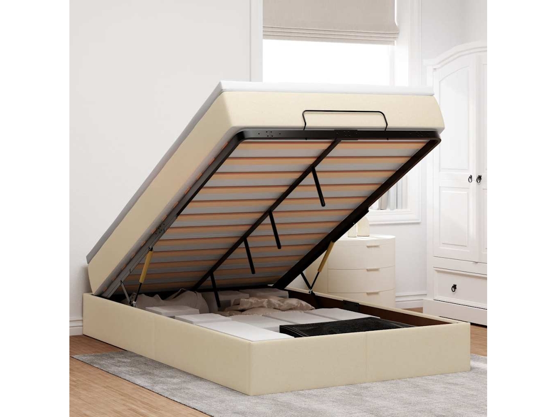 Vidaxl Estrutura De Cama Otomana Com Colchão Tecido Creme 120x200cm