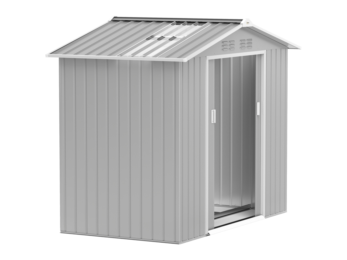Casinha de Jardim VERIDIA CUOM 195x122x181,5cm, porta de correr, janelas, proteção UV, cinza escuro