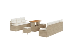 Conjunto 10 Conjunto De Sofá De Jardim Vidaxl Bege Vime Pe (230 X 62 X 85 Cm)