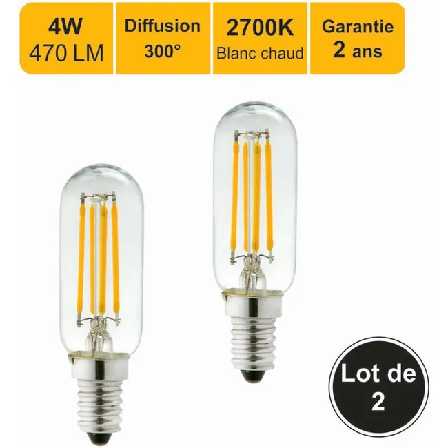 Kit 2 Lâmpadas Led E14 4w 2700k, Branco Quente, Filamento