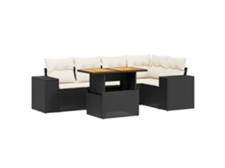 Conjunto 6 sofás de jardim c/ almofadões VIDAXL vime PE preto