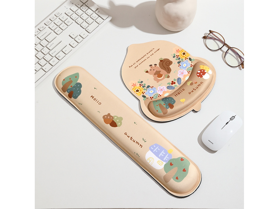 Almofada HEXINYIGJLY Apoio Punho Teclado Rato Espuma Memória para Gaming, escritório Esquilo Entre Flores | HEXINYIGJLY