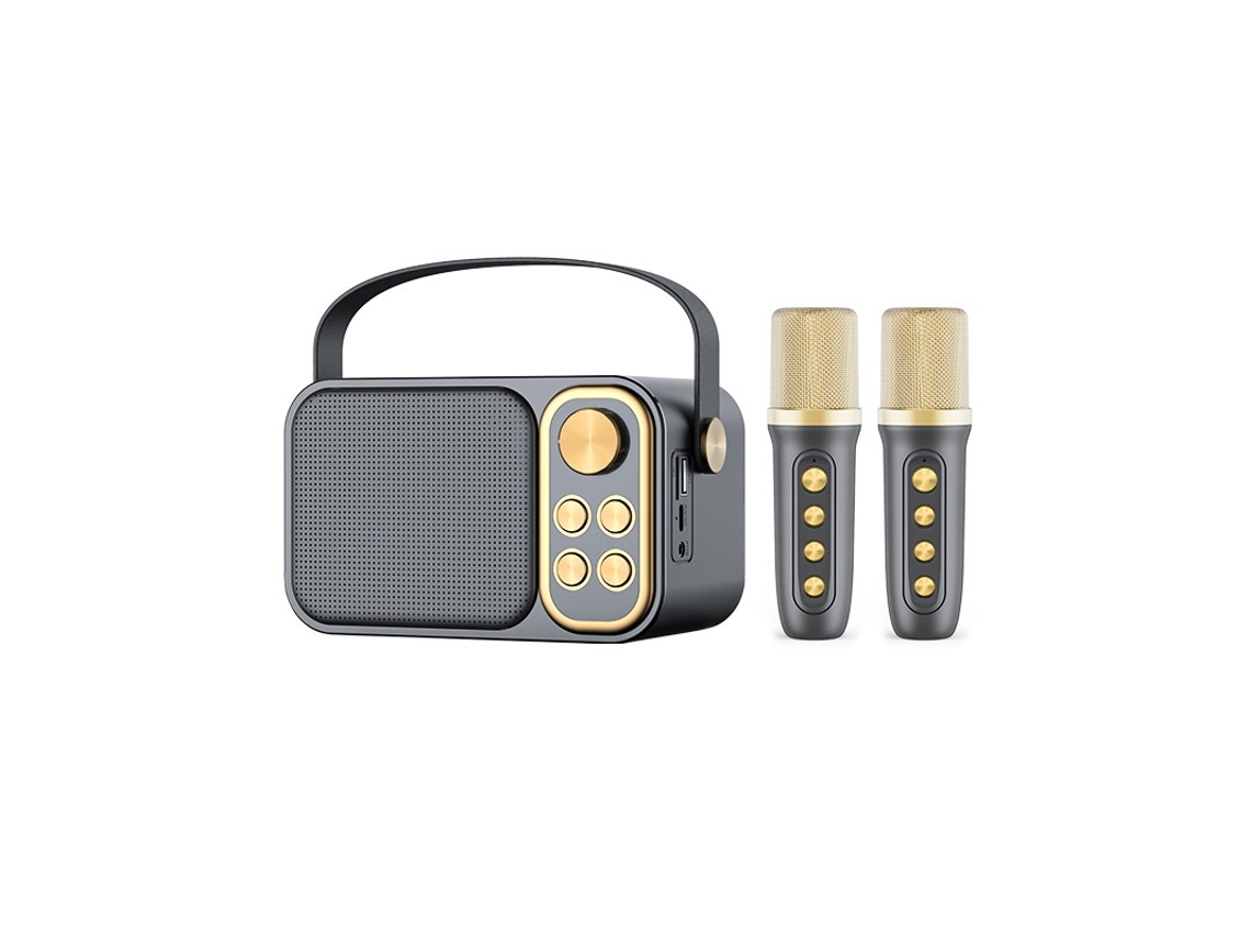 Máquina De Karaoke Portátil Bluetooth Com 2 Microfones Sem Fios