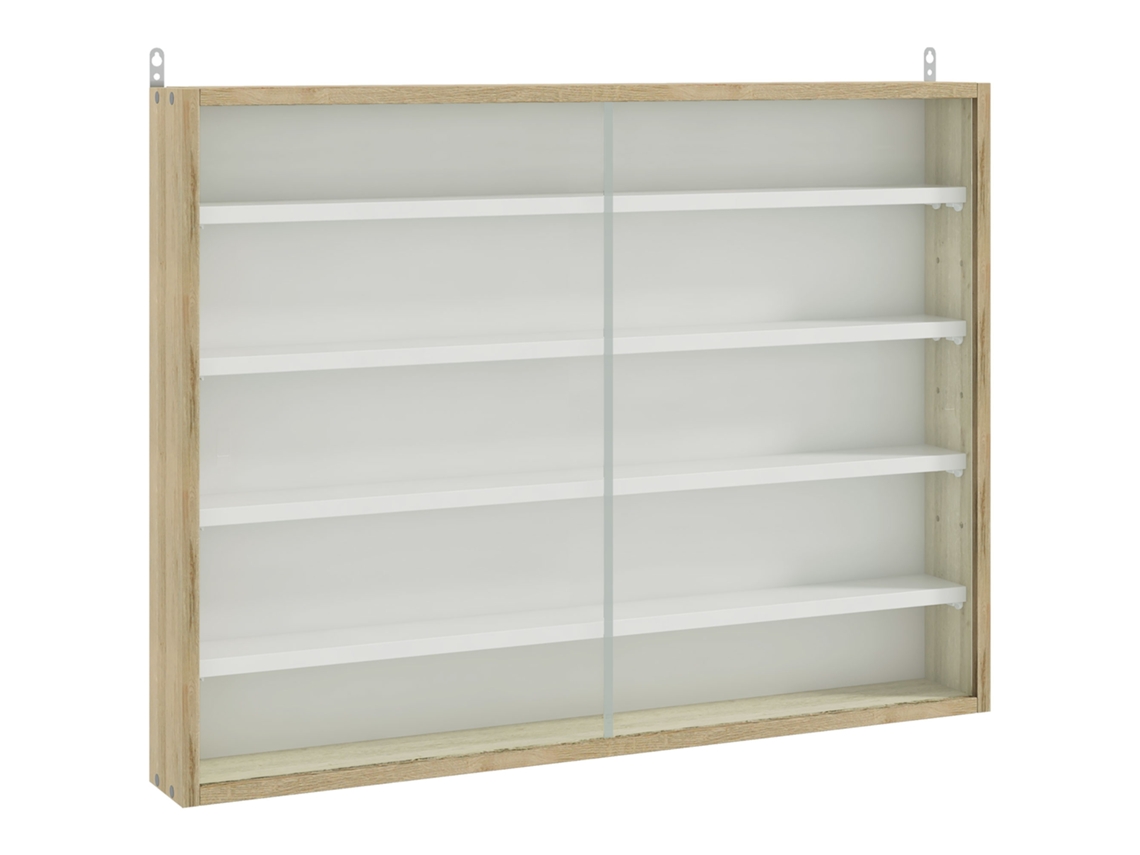 Vitrine de Parede Melamina de Madeira e Vidro Cor Madeira e Branco 80x9,5x60cm Homcom