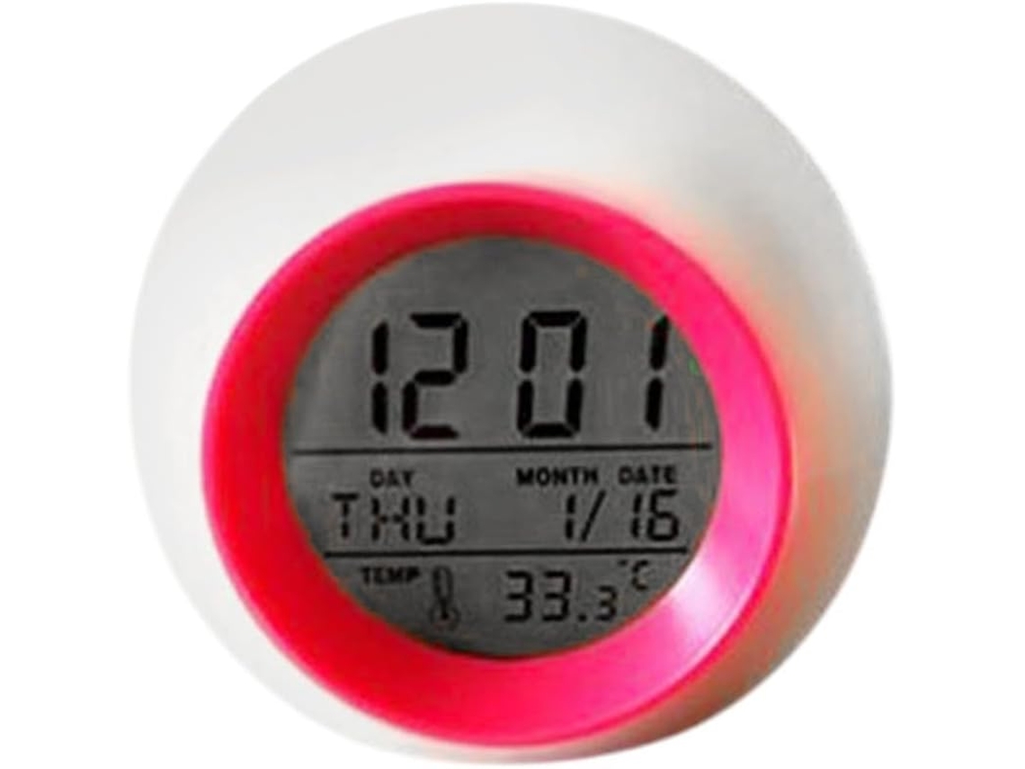 Despertador Com Luz Que Muda De Cor, Relógio De Cabeceira Digital Redondo Com Calendário Natural Para Crianças Vermelho